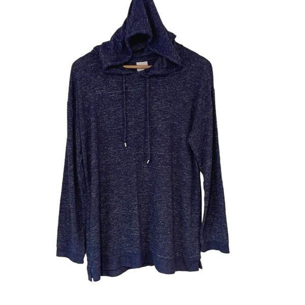 Weekends by Chico's Women's Pullover Hoodie Long Sleeve Stretch Navy Blue Size 1